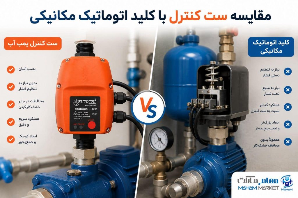 مقایسه ست کنترل و کلید اتوماتیک پمپ آب